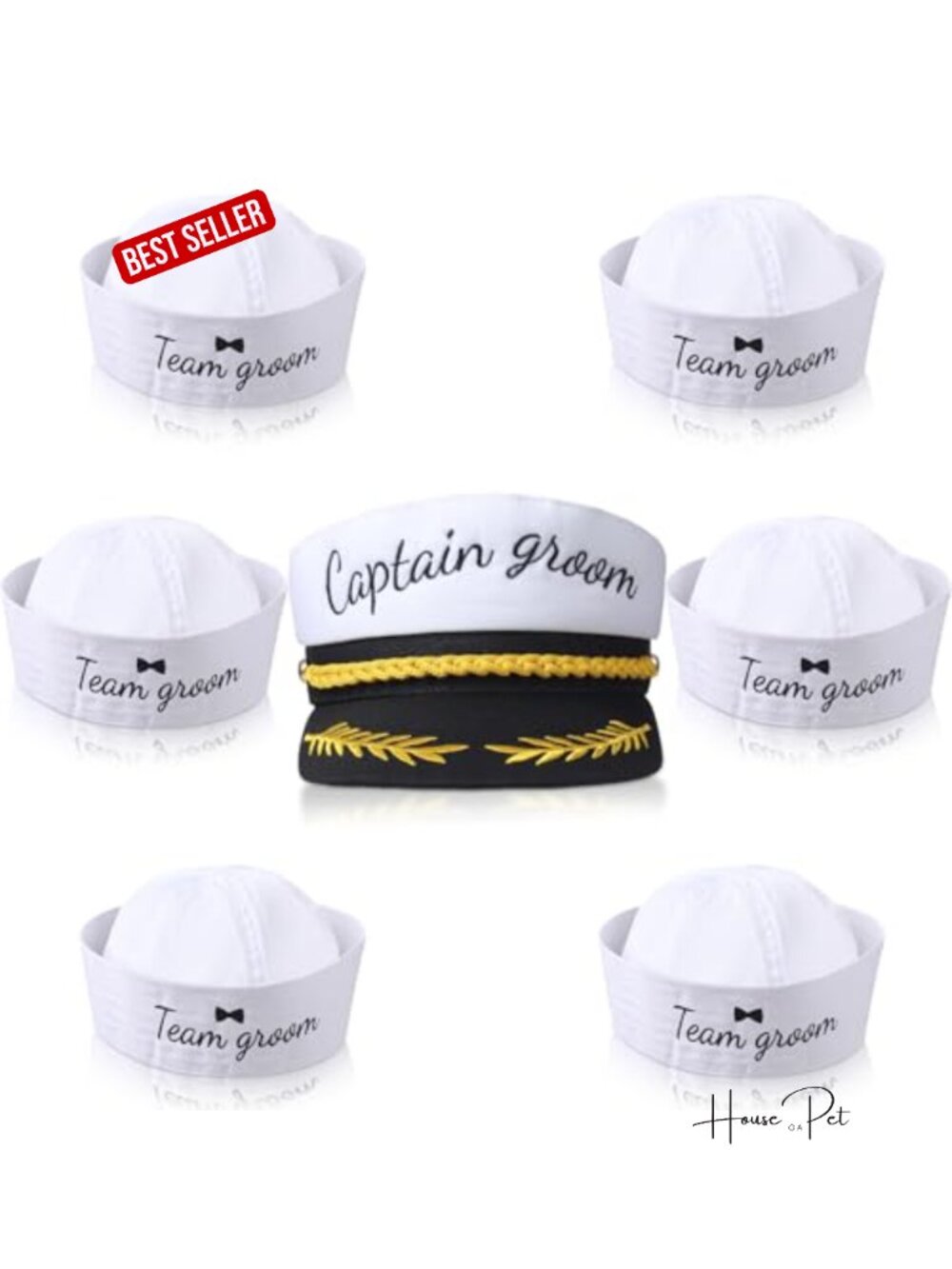 Bachelor Party Hats Set - 1 Captain Groom Hat + 6 Sailor Hats